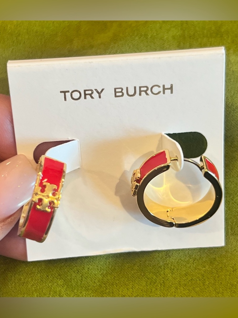 Tory Burch Kira enamel Red and Gold Hoop Earrings